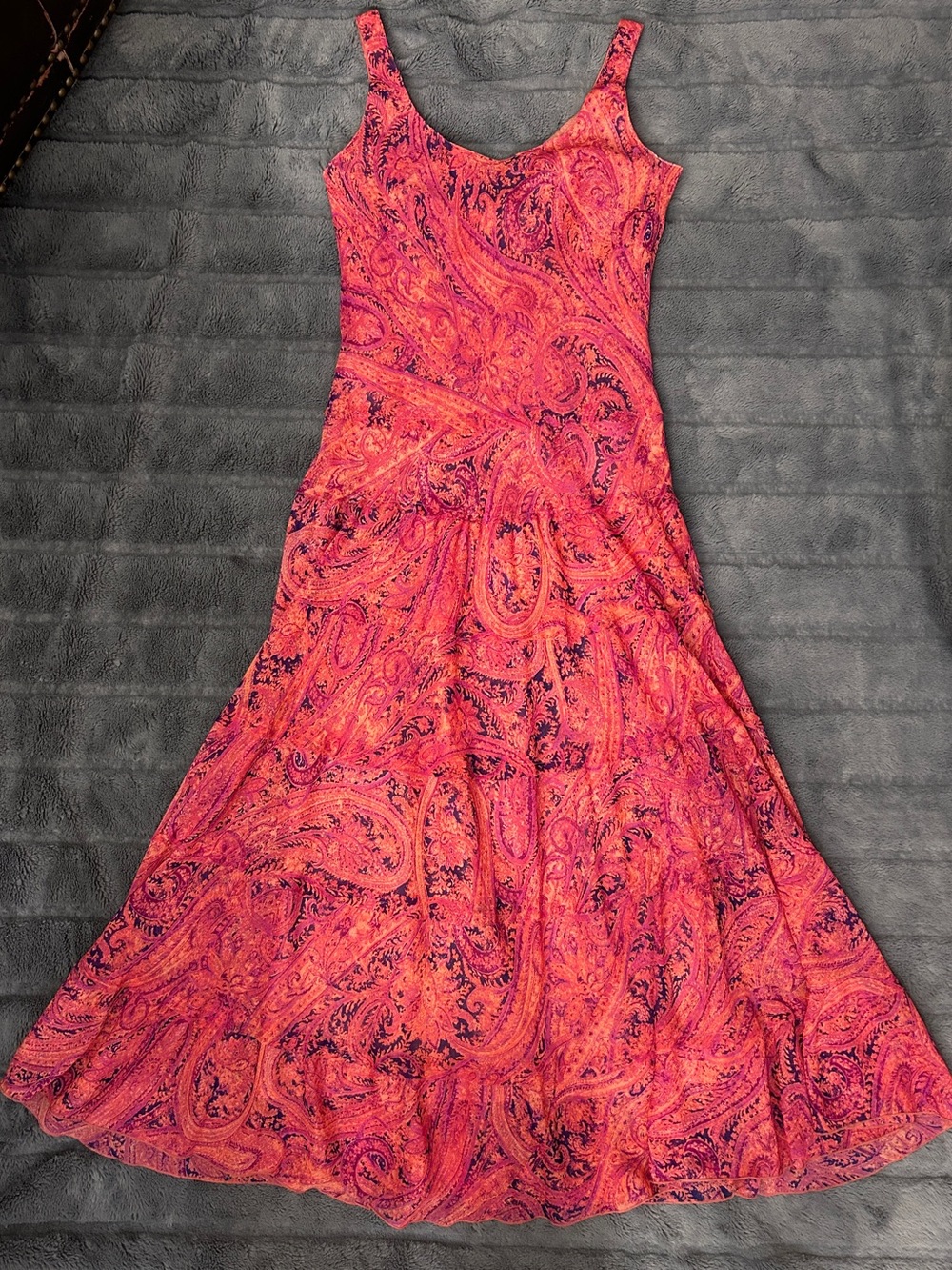 Jones Wear Dress Womens 8 Pink Orange Paisley Maxi Dress Sleeveless Lined Tiered